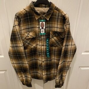 Grizzly Mountain Men Brown Flannel Shirt Jacket Sherpa Lined Shacket Size XL NWT